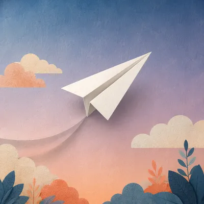 Paper Airplane on Dreamy Gradient Sky