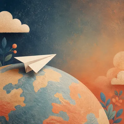 Paper Airplane on Dreamy Globe Gradient