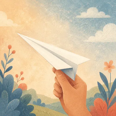 Hand Holding Paper Airplane in Pastel Light