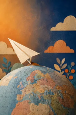 Paper Airplane Launching From Dreamy Globe