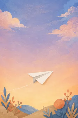 White Paper Airplane in Dreamy Pastel Sky
