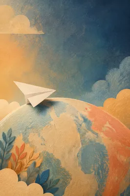 Paper Airplane on Dreamy Globe Gradient