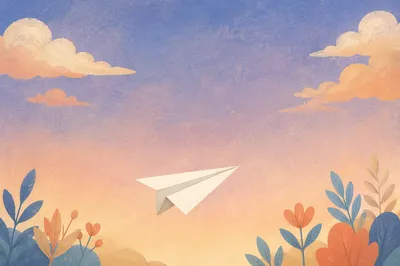 Paper Airplane in Dreamy Pastel Sky