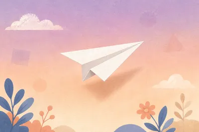 White Paper Airplane on Pastel Gradient