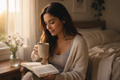 Woman with Coffee and Open Bible
