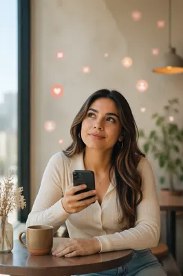 Young Woman at Cafe Looking Up