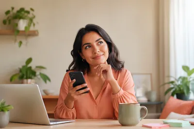 Young Woman Thinking at Home Workspace