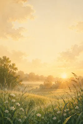 Peaceful Sunrise Meadow Phone Wallpaper Background