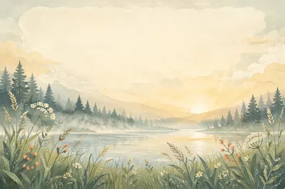 Peaceful Dawn Lakeside Scripture Wallpaper