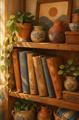 Cozy Plant Shelf With Vintage Books