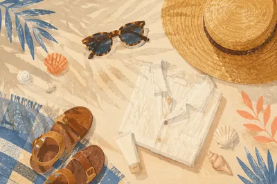 Summer Flat Lay with Hat and Sandals