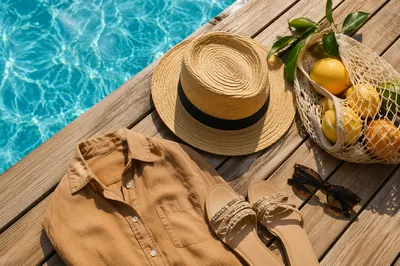 Summer Vacation Flat Lay with Poolside Essentials