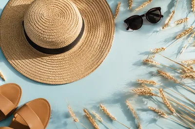 Breezy Summer Flat Lay with Straw Hat