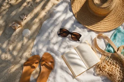 Summer Beach Flat Lay with Sunglasses