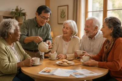 Senior Friends Sharing Afternoon Tea Together