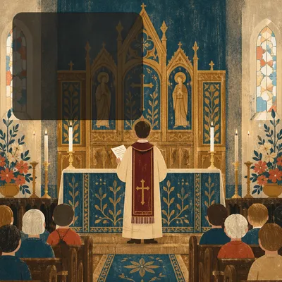 Pastor at Historic Church Altar Background