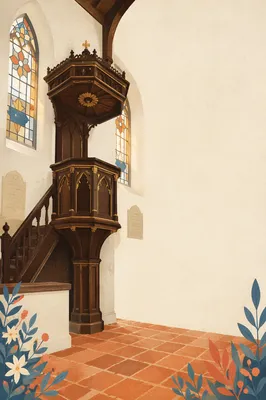 Ornate Wooden Pulpit in Historic Church