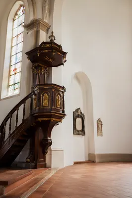 Historic Church Pulpit with Stained Glass
