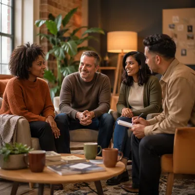 Cozy Small Group Conversation in Lounge