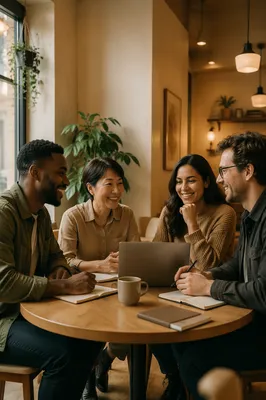 Cozy Small Group Meeting in Cafe Corner
