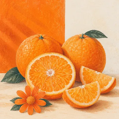 Fresh Oranges on Split Tangerine Background