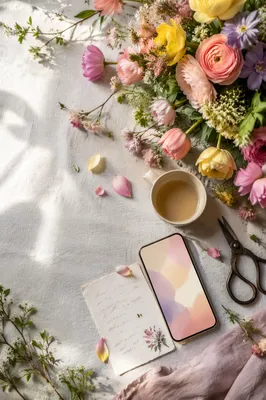 Spring Flowers Flat Lay With Smartphone