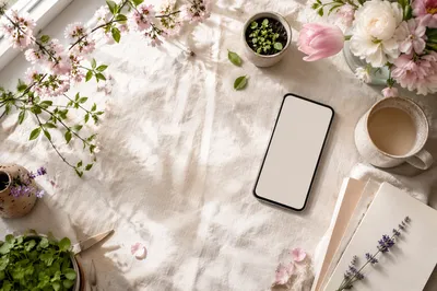 Spring Blossoms and Seedlings Flat Lay