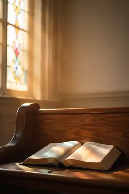 Sunlit Pew and Prayer Book Background