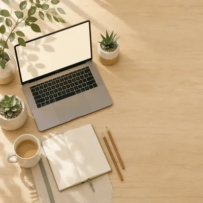 Styled Desk Flat Lay with Laptop
