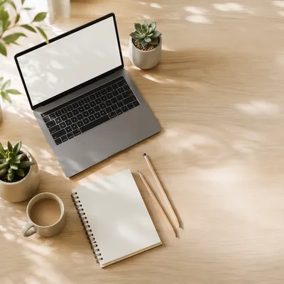 Styled Home Office Desk Flat Lay