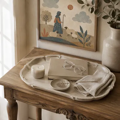 Elegant Tray Still Life with Candle and Book