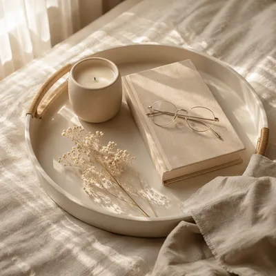 Cozy Morning Tray With Candle and Book