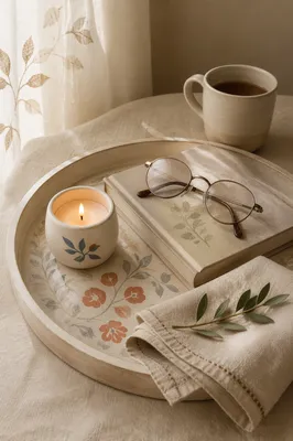 Cozy Candle Tray with Book and Glasses