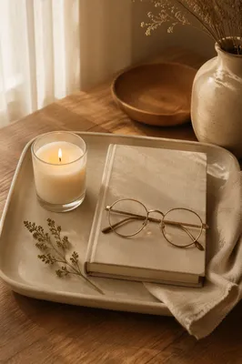Cozy Candle Tray With Book and Glasses