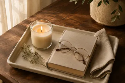 Cozy Candle Tray with Book and Glasses
