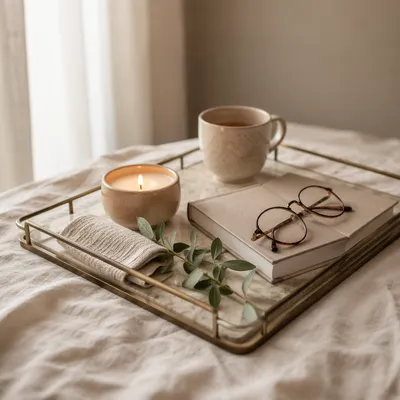 Cozy Candle Tray with Book and Glasses