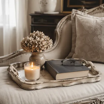 Elegant Candle Tray With Book and Glasses
