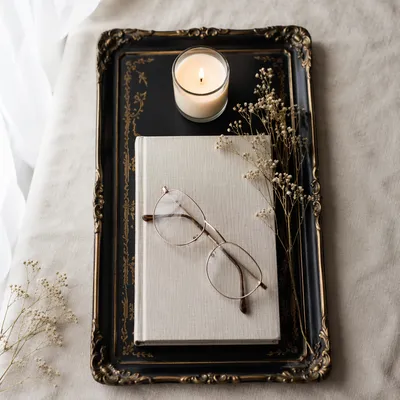 Elegant Candle Book and Glasses Tray