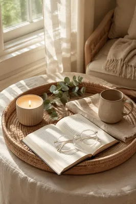 Cozy Tray with Candle Book and Glasses