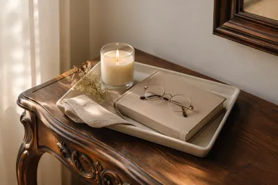 Cozy Candle Book and Glasses Tray