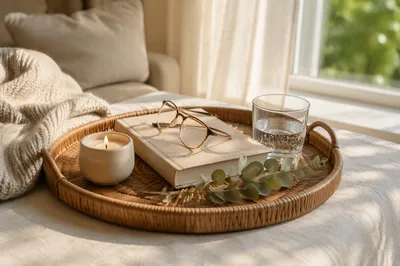 Sunlit Styled Tray with Candle and Book