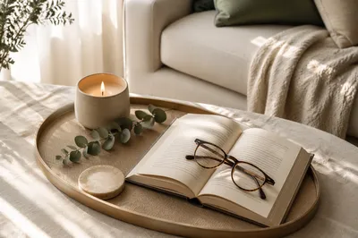 Cozy Styled Tray with Candle and Book