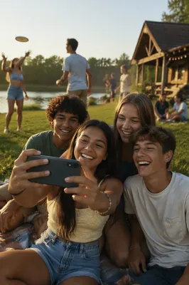 Teenagers Taking Selfie at Summer Camp