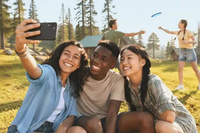 Teenagers Taking Selfie at Summer Camp