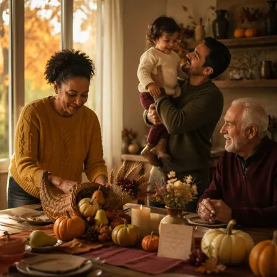 Family Harvest Gathering by Sunlit Window
