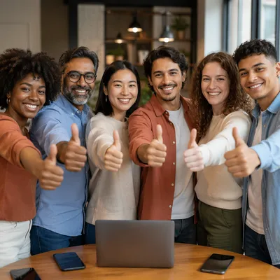 Diverse Friends Giving Thumbs Up Indoors
