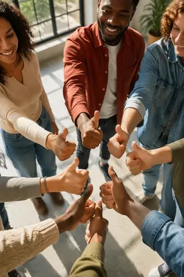 Diverse Friends Giving Thumbs Up Circle