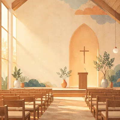Empty Modern Chapel at Sunrise
