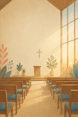 Sunlit Modern Chapel Interior with Wooden Chairs