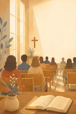 Sunlit Sanctuary Interior with Wooden Cross